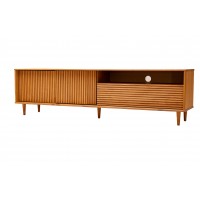 Rack com 1,80 metros com 2 portas e 1 porta basculante para sala de TV no acabamento em cera natural com toque acetinado / Coleção Jazz